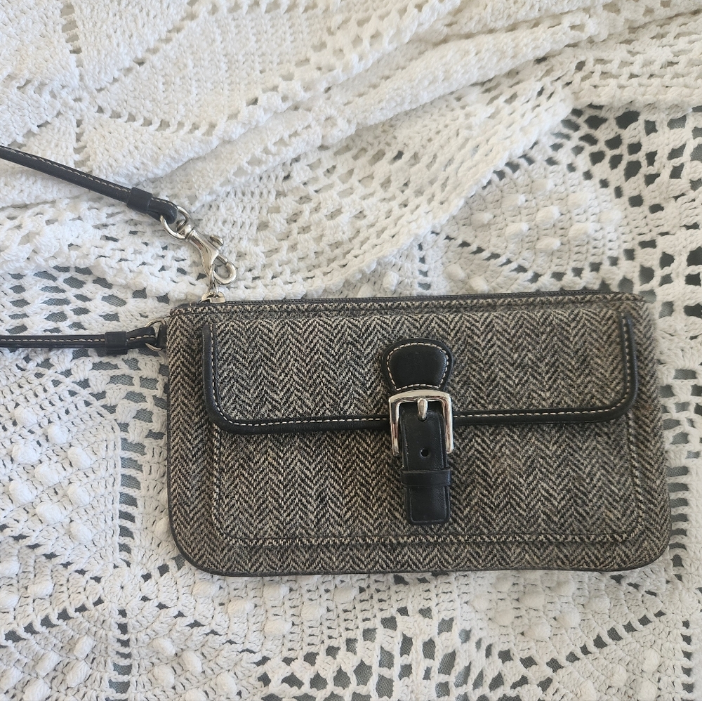 Coach Woven Wristlet 8" X 4.5" Black & White